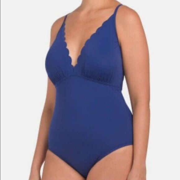 La Blanca Women's Swimsuit Plus Size Petal Pusher Midnight Blue Mio One Piece - Picture 3 of 10